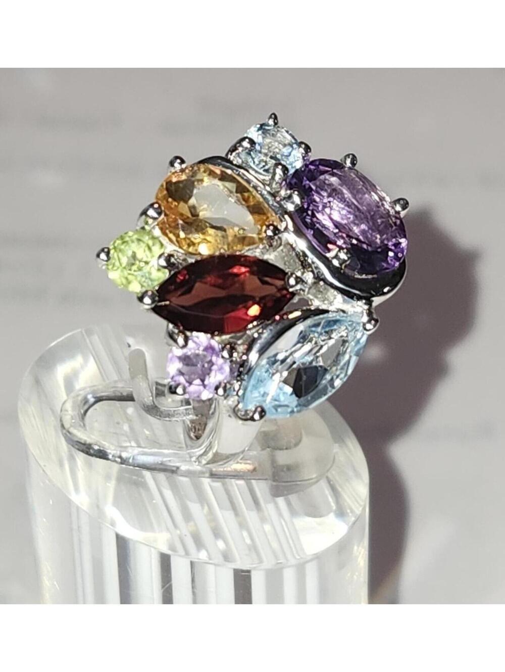 NEW Sterling Silver Amethyst/Garnet/Peridot/Citrine Topaz Ring Size 7